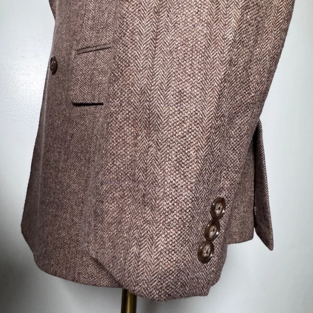Rare J.Crew Suit Men 38S 29W Brown Herringbone Wool Kenmare Double Breasted Peak